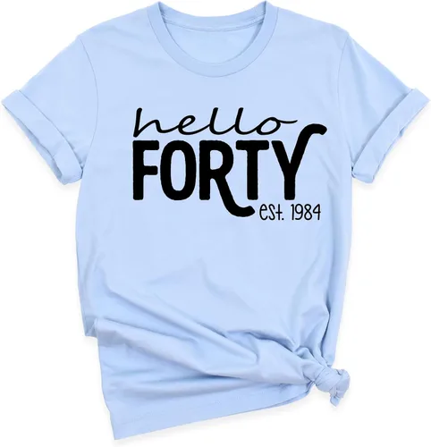 Vista 5 de Hello Forty Women's Men's 40th Birthday Party Shirt, Hello Forty Outfit, 40 Bday T-Shirt, 40th Birthday Gifts For Women, EST 1985 Birthday Gift