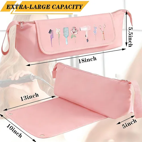 Vista 2 de Bolsa de viaje para herramientas para el cabello con alfombrilla resistente al calor, organizador de herramientas de pelo caliente 2 en 1