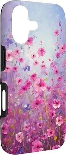 Vista 3 de Happy Pink Flowers Painting Field Purple Colors Case for iPhone 17
