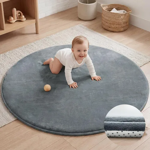Vista 45 de Tapete de juego ultra suave para bebé, tapete redondo de espuma elástica de 1.3 pulgadas de grosor de 47 pulgadas para niños pequeños, parte trasera