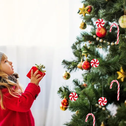 Vista 4 de Decoraciones de Navidad Bastón de caramelo Decoraciones de árbol de Navidad: muleta de bastón de caramelo de Navidad, piruleta falsa de caramelo