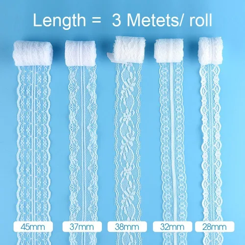 Vista 2 de FEPITO Cinta de encaje blanco de 39.6 yardas, 12 rollos de cinta de encaje surtido para coser y decoraciones festoneadas de boda nupcial
