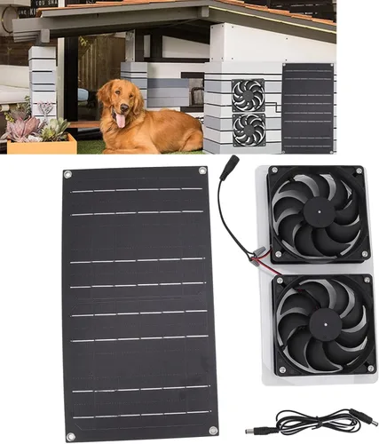 Vista 3 de Kit de ventiladores de panel solar, 100 W 12 V alimentado por energía solar, ventilador doble impermeable, ventilador de escape de bajo ruido