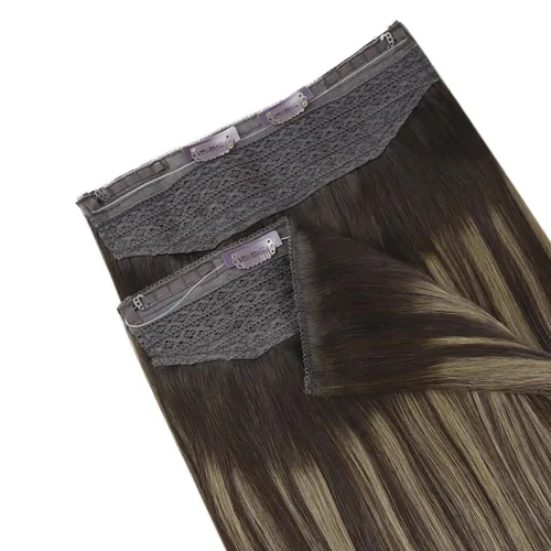 Vista 19 de Easyouth Extensión de cabello humano rubio con cola de caballo, extensiones de cabello humano rubio dorado con reflejos rubios, extensiones