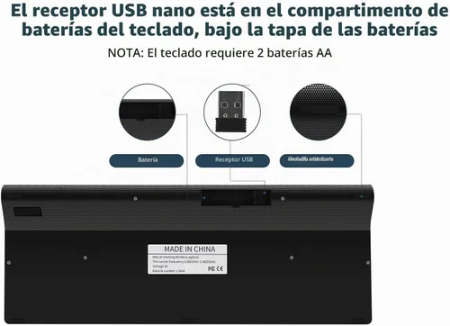 Vista 4 de Teclado y mouse inalámbricos de tamaño completo con impresión grande de 0.08 oz con impresión de gran tamaño para personas con discapacidad visual