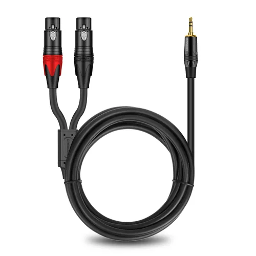 Vista 6 de Cable de conexión de audio estéreo hembra TRS a doble XLR de 0.138 in de 10 pies, macho de 1/8 de pulgada a cable adaptador de divisor en Y hembra