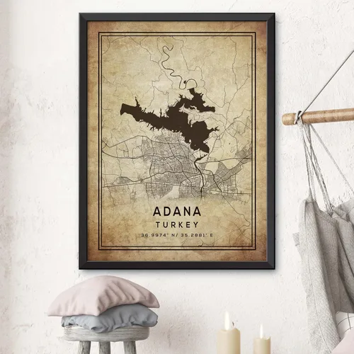 Vista 3 de Mapa de Adana, Turquía, Vintage Western (12x16)