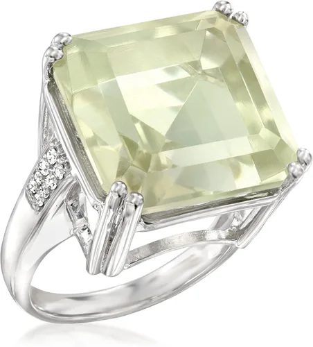 Vista 5 de Ross-Simons 16.00 Carat Prasiolite and .19 ct. t.w. Diamond Ring in Sterling Silver