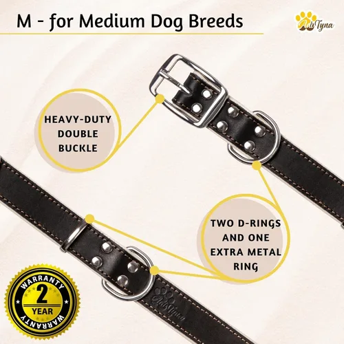 Vista 7 de Collar de cuero acolchado para perros medianos con correa de cuero de doble asa de 6 pies x 5/8 pulgadas