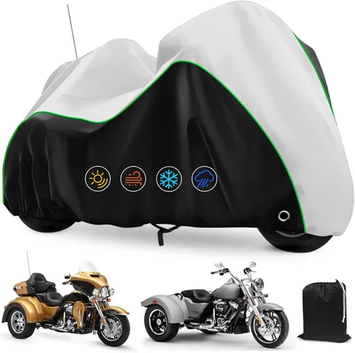 Vista 9 de COVERVIN Trike - Funda impermeable para motocicleta de 3 ruedas para Harley Honda Goldwing Freewheeler Tri Glide Ultra, con cremallera de antena