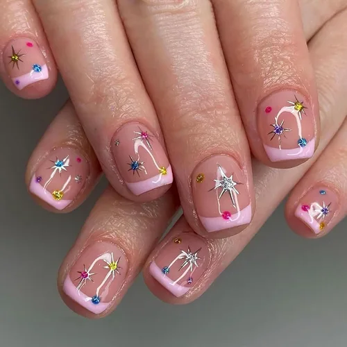 Vista 15 de Uñas postizas cortas cuadradas MABKJLF, uñas francesas falsas con gradiente, uñas de cobertura completa, flores blancas, uñas falsas con diseños