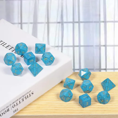 Vista 5 de rockcloud Juego de 7 dados poliédricos DND de howlita azul turquesa 1- Azul