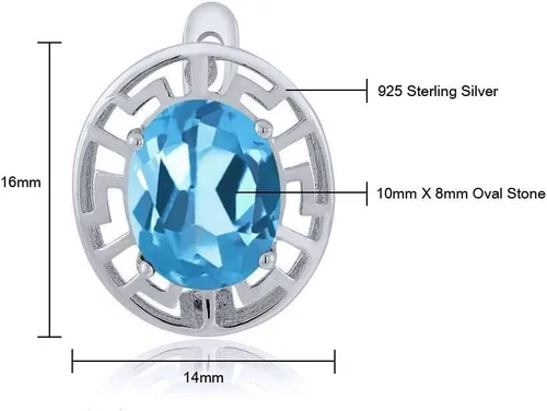 Vista 4 de Gem Stone King Aretes de plata de ley 925 de 0.394 x 0.315 in con piedra preciosa ovalada con piedra natal griega para mujer, joyería fina, regalos