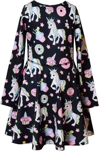 Vista 2 de Jxstar Vestidos de manga larga para niñas, ropa de otoño e invierno, vestido con vuelo
