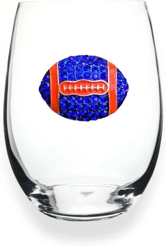 Vista 7 de THE QUEENS' JEWELS Copa de vino de tallo con joyas de fútbol (diamante y negro) - Regalo único para mujeres, cumpleaños, lindo, divertido, sin