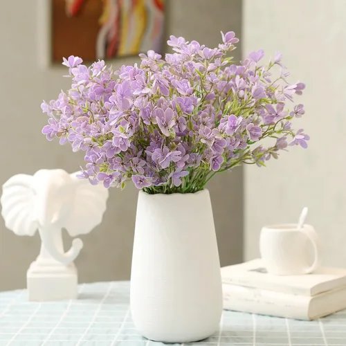 Vista 6 de Myosotis Flores artificiales de plástico, ramos de imitación de plástico que no te olvides, decoración del hogar, centro de mesa, decoración
