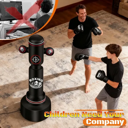 Vista 6 de Heavy Boxing Bag with Stand for Adult Teens, 70'' Freestanding Punching Bag with Boxing Gloves, Men Women Standing Kickboxing Bag, Kickboxing Bags