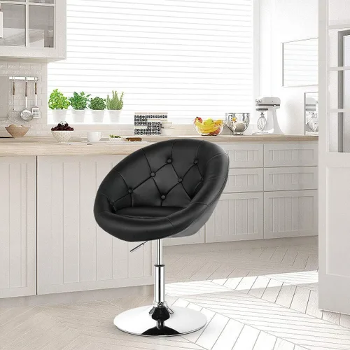 Vista 3 de HAPPYGRILL Silla de tocador, taburetes de bar giratorios con marco cromado y respaldo redondo copetudo, silla de maquillaje de altura ajustable