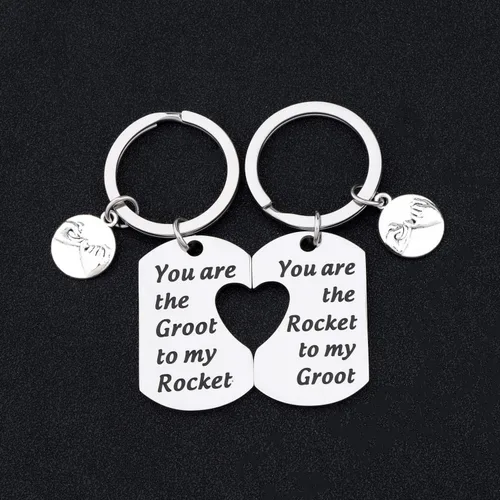 Vista 5 de TGBJE - Llavero de mapache con texto en inglés "You are The Groot to My Rocket You are The Rocket to My Groot Galaxy Groot