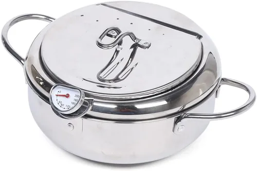 Vista 3 de Olla para freidora, acero inoxidable 304, Tempura pequeña olla profunda con control de temperatura y escurridor de aceite, estilo japonés para papas