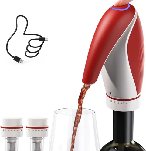 Vista 4 de Dispensador aireador de vino eléctrico, vertedor de vino automático con decantación de un solo toque, dispensador de vino recargable sin goteo con 2