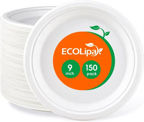 Vista 10 de ECOLipak Platos de papel de postre compostables de 6.85 pulgadas, paquete de 150 platos desechables, biodegradables, resistentes, ecológicos