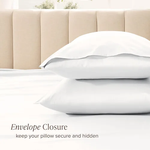 Vista 5 de Bare Home Juego de fundas de almohada de satén 100% algodón orgánico (estándar, blanco) 100% algodón orgánico, tejido de satén suave, cierre