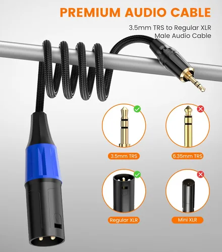 Vista 5 de Cable de 0.1 in a XLR, cable de audio macho a macho de 1/8 pulgadas