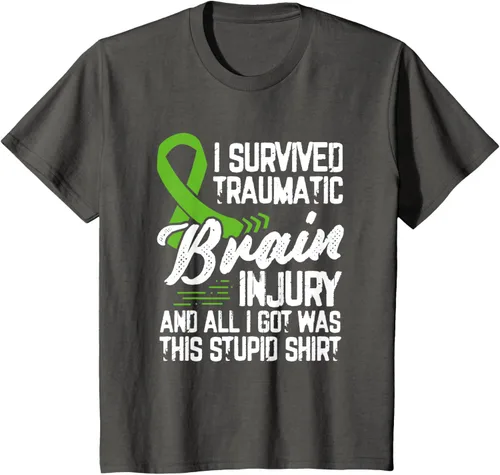Vista 33 de Camiseta traumática con cinta verde para concienciación de lesiones cerebrales traumáticas I survived TBI, Negro, S