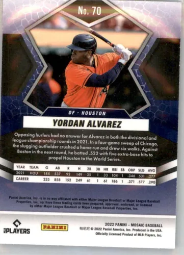 Vista 2 de 2022 Panini Mosaic #70 Yordan Alvarez Houston Astros Baseball Trading Card