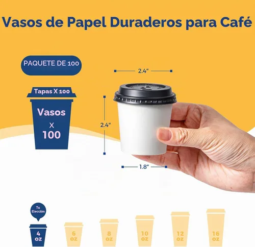 Vista 2 de Fit Meal Prep Paquete de 100 Tazas de Café Desechables de 4 oz con Tapas, Vasos de Papel Premium Para Llevar, Tazas de Café Caliente a Prueba