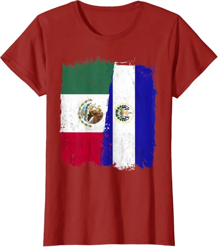 Vista 71 de Camiseta con la bandera mexicana de El Salvador con la mitad de la bandera mexicana de El Salvador