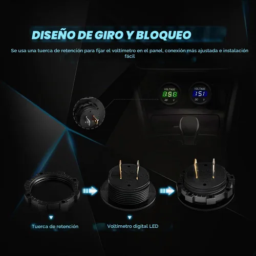 Vista 7 de Nilight Panel de voltímetro de pantalla digital LED DC12V Panel redondo digital impermeable VoltVolt Tester Gauge para barco, vehículo marino Azul
