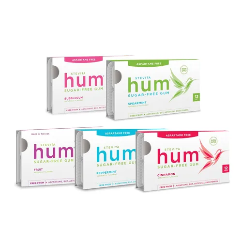 Vista 9 de Stevita Hum, Bubblegum - Goma de mascar sin azúcar - 12 piezas, paquete de 12 - Apoya la salud oral - Sin OMG, vegetariano, keto, sin gluten - 72
