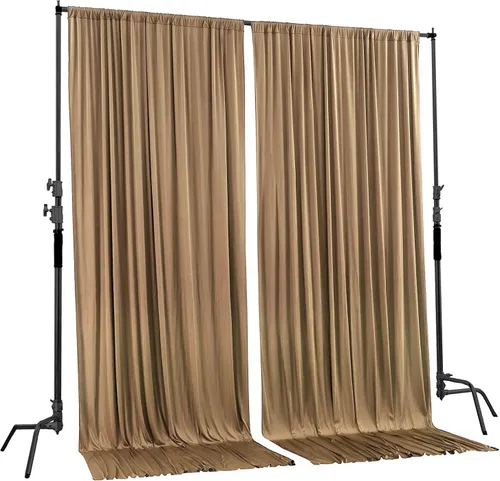 Vista 2 de AK TRADING CO. Cortinas de telón de fondo de poliéster beige de 10 x 10 pies con bolsillos para varillas - Cortinas para decoración de ventanas