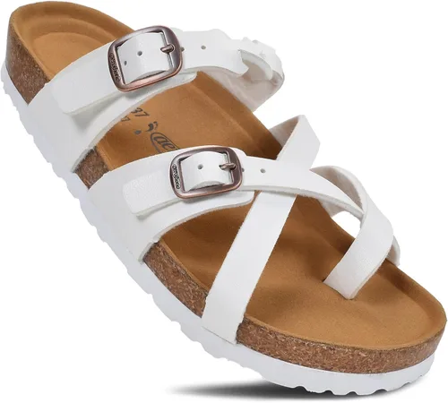 Vista 10 de Sandalia con plantilla de corcho, con espuma viscoelástica, con soporte de arco y comodidad, para mujer Celestis Negro