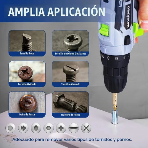 Vista 4 de WORKPRO Juego de 6 piezas de extractor de tornillos dañados, kit de extractor de pernos rotos con revestimiento de titanio, herramientas de remoción