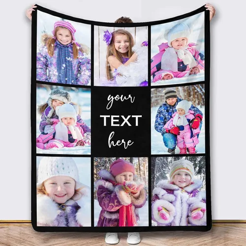 Vista 10 de Mantas de fotos personalizadas, 10 fotos personalizadas, mantas de imagen personalizadas, regalos para hermana, papá, mamá, hija, hijo