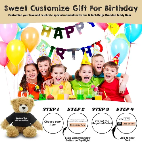 Vista 3 de Oso Brandon beige personalizado – Juguete de peluche personalizado de 12 pulgadas – Regalo perfecto de oso personalizado para graduación, San