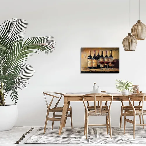 Vista 5 de XLMDYYSW Arte de pared vintage para cocina, imagen rústica de vino tinto y uva, pintura de queso de granja, botella de vino, impresiones en lienzo