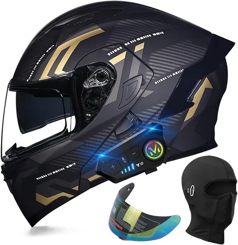 Vista 16 de Casco de motocicleta modular con Bluetooth, aprobado por DOT, casco de cara completa abatible, con visera doble, altavoces duales y micrófono