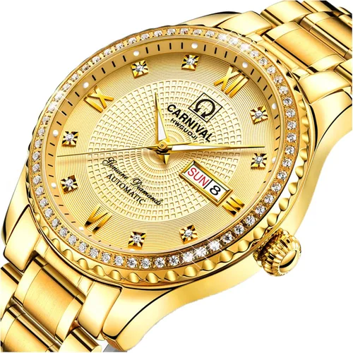 Vista 2 de CARNIVAL Mens Dial Automatic Full Gold Stainless Steel Sapphire Glass Waterproof Men Black Watch