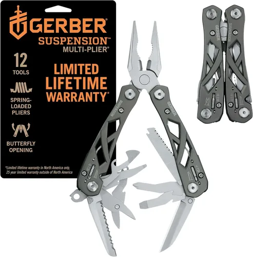 Vista 11 de Gerber Gear Suspension-NXT EDC - Cuchillo de bolsillo multiherramienta 15 en 1, alicates de punta de aguja y pelacables para acampar y Negro