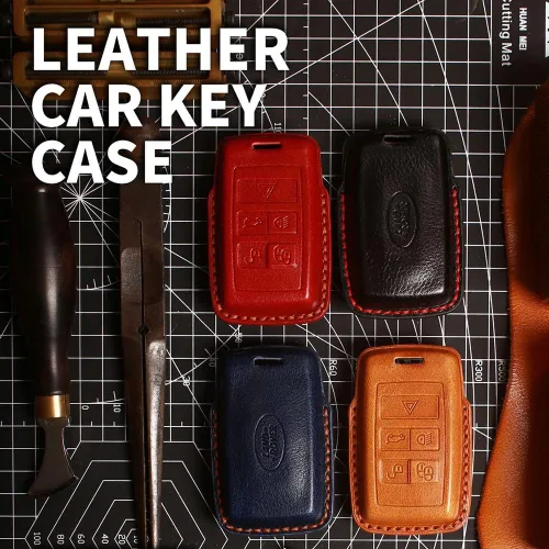 Vista 5 de SANRILY Funda de piel auténtica hecha a mano para llavero Land Rover 2021 2020 Range Evoque Sport y Jaguar Key Fob sin llave completa con llavero