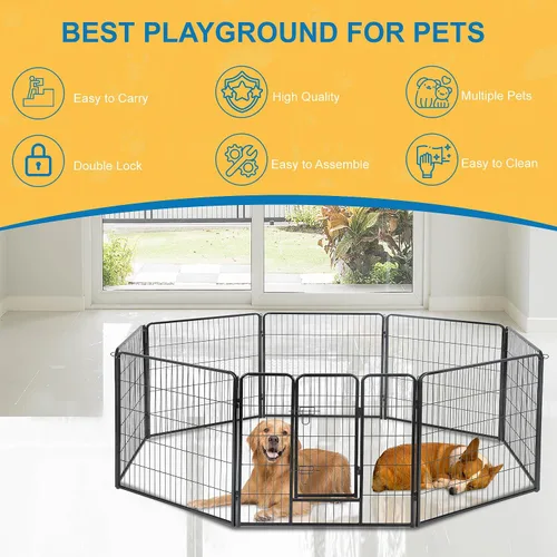 Vista 3 de Corralito para perros para interiores, corralito de juego para cachorros para interiores y exteriores, valla de metal de 8 paneles con puertas