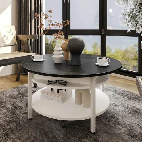 Vista 8 de FABATO Mesa de Centro Redonda con Tapa Elevable con Almacenamiento y Compartimento Oculto, 26.77'' Mesa de Centro Estilo Granja para Sala de Estar