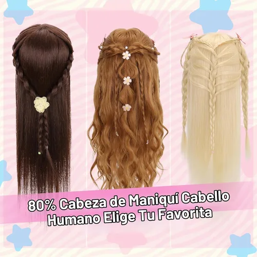 Vista 5 de Cabeza de maniquí con cabello humano, rubio, 26-28 pulgadas, cabello 80%