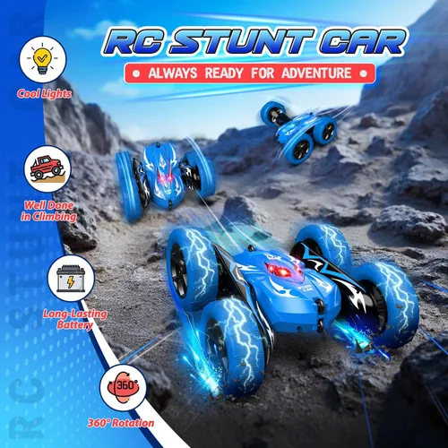 Vista 2 de Excitobo Coche de Control Remoto, Coches RC para Niños de 4, 5, 6, 7, 8, 9, 10, 11, 12 Años, Coche RC de Derrape 4WD Recargable con Doble Cara
