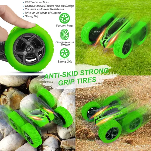 Vista 4 de Paquete de 2 relojes RC Stunt Car con sensor de gestos 4WD de doble cara giratoria de 360 grados recargable de alta velocidad 2.4 GHZ todoterreno
