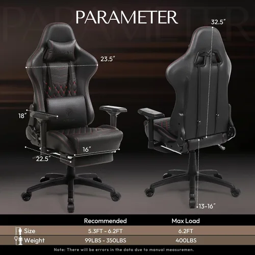 Vista 3 de Dowinx Silla de Juego Grande y Alta, Sillas de Videojuego con Reposapiés, Sillas de Juego de PC para Adultos - Silla Gamer Ergonómica Reclinable